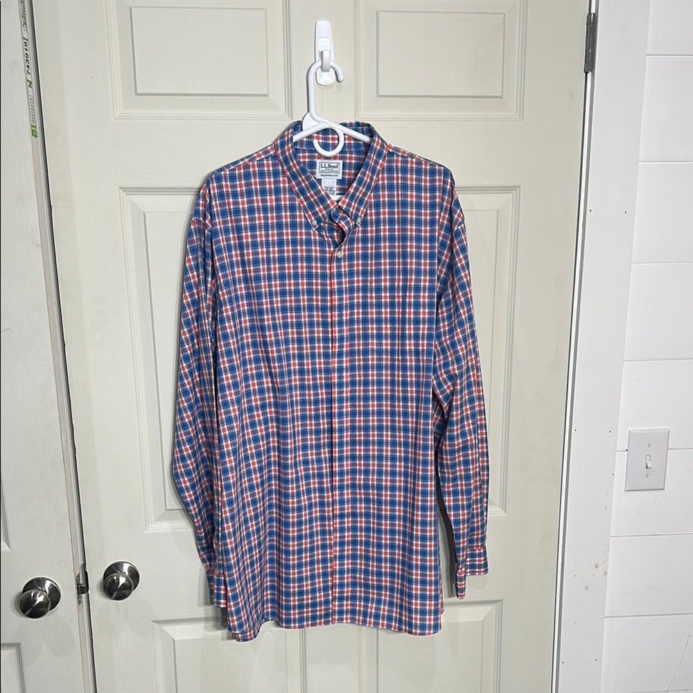 L.L. Bean Blue and Red Casual Button Down Shirt